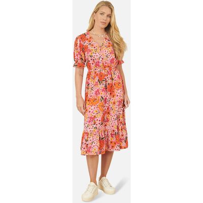 Yumi Yumi Short Sleeve V-Neck Printed Midi Dress