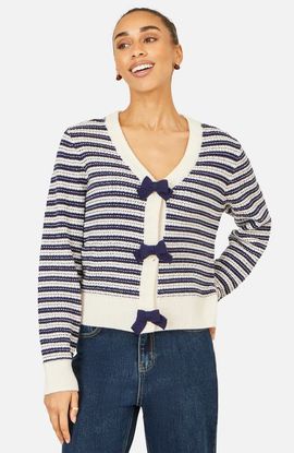 Yumi Yumi Stripe With Bow Detail Cardigan