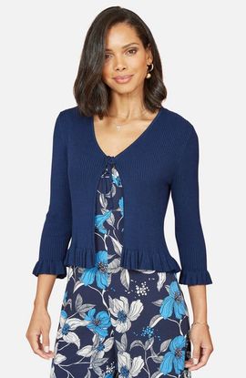 Yumi Yumi Tie Up Ribbed Frill Hem Cardigan