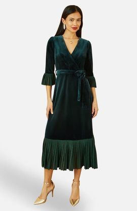 Yumi Yumi Velvet Midi Pleat Detail Wrap Dress