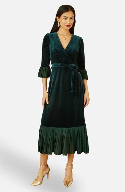Yumi Yumi Velvet Midi Pleat Detail Wrap Dress