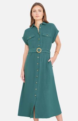 Yumi Yumi Viscose Linen Look Midi Shirt Dress