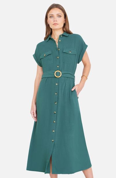 Yumi Yumi Viscose Linen Look Midi Shirt Dress