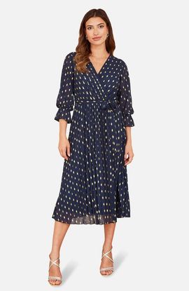 Yumi Yumi Wrap Foil Pleated Midi Dress