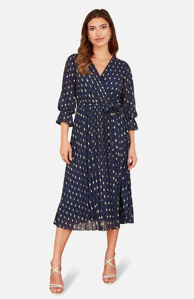 Yumi Yumi Wrap Foil Pleated Midi Dress
