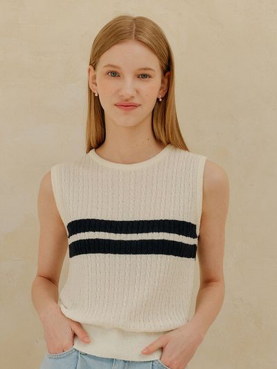 YUPPE Cable Sleeveless Knit _ White