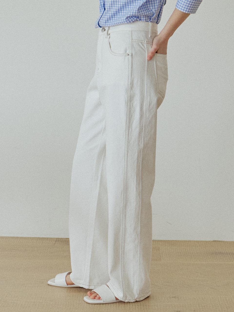 YUPPE Cotton Straight Fit Line Pants [Beige]