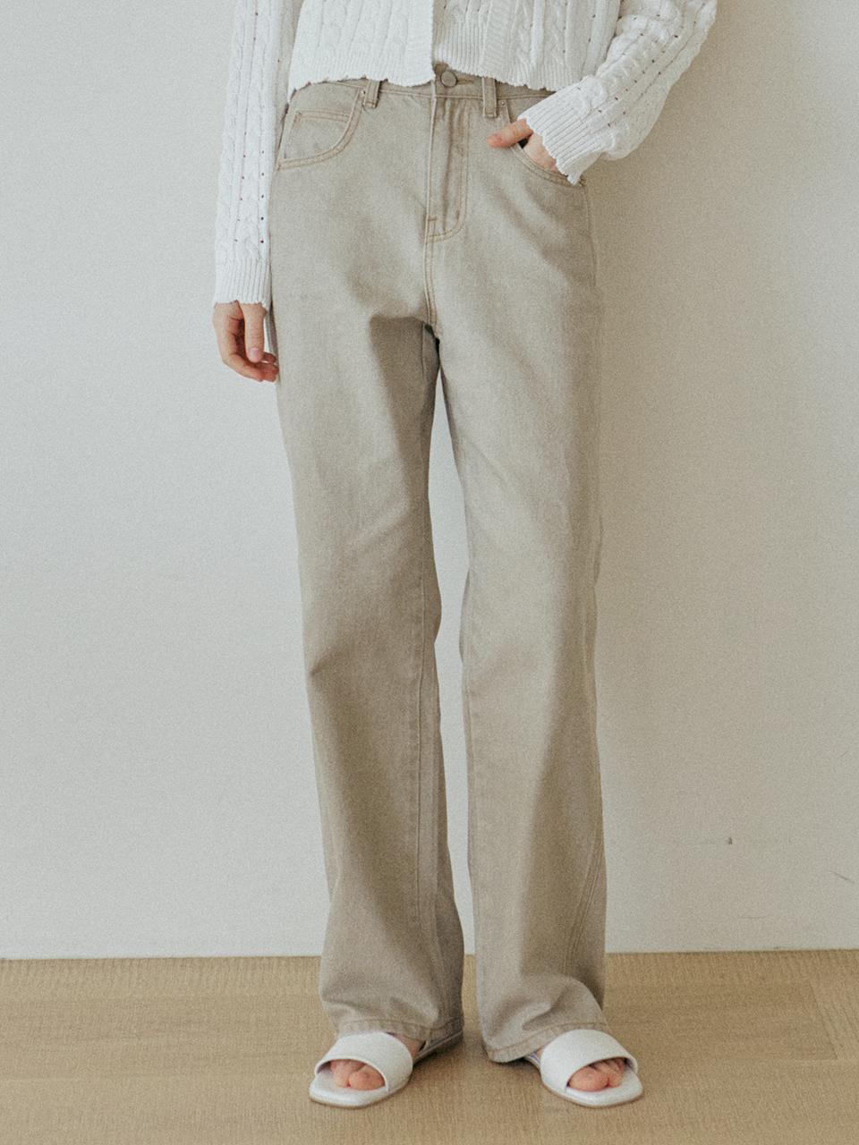 YUPPE Cotton Straight Fit Line Pants [Khaki]