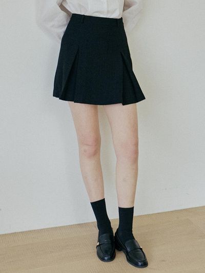 YUPPE Pleated Tweed Skirt [Beige]