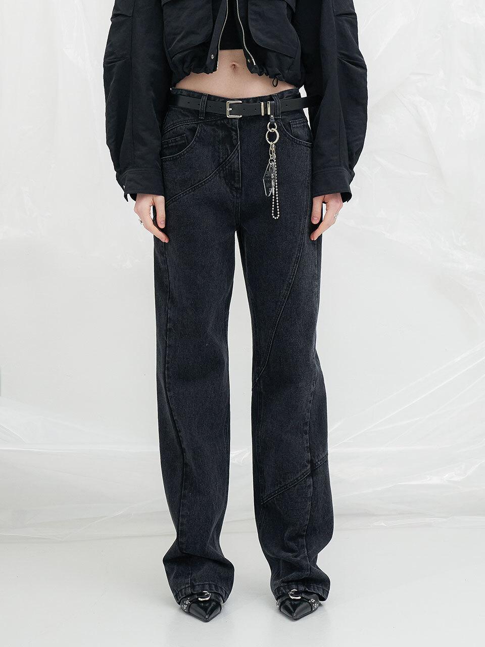 YUTHENTIC Mixed Cutting Line Denim Pants_Black