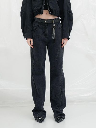 YUTHENTIC Mixed Cutting Line Denim Pants_Black