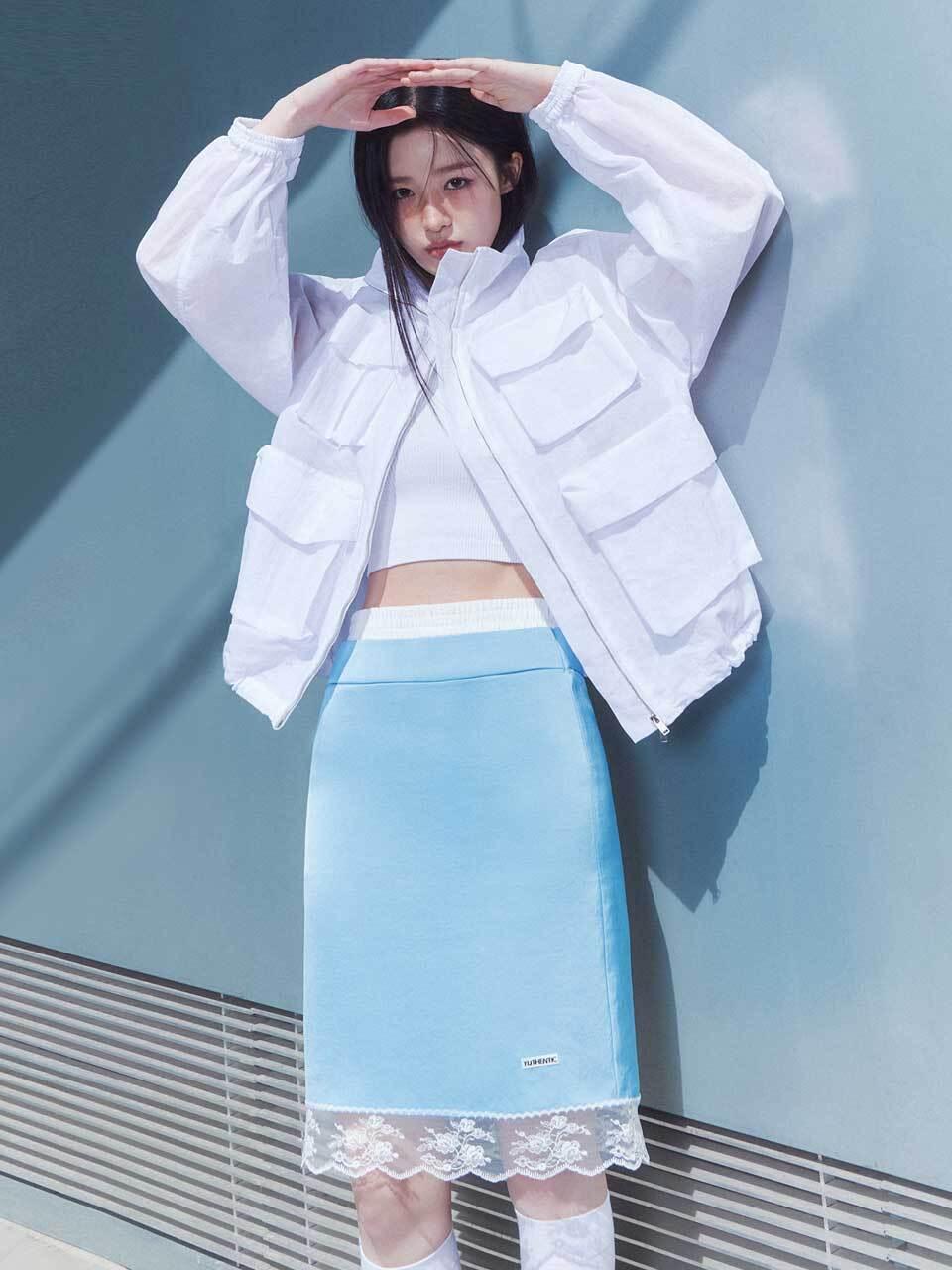 YUTHENTIC Satin Midi Skirt_Sky Blue