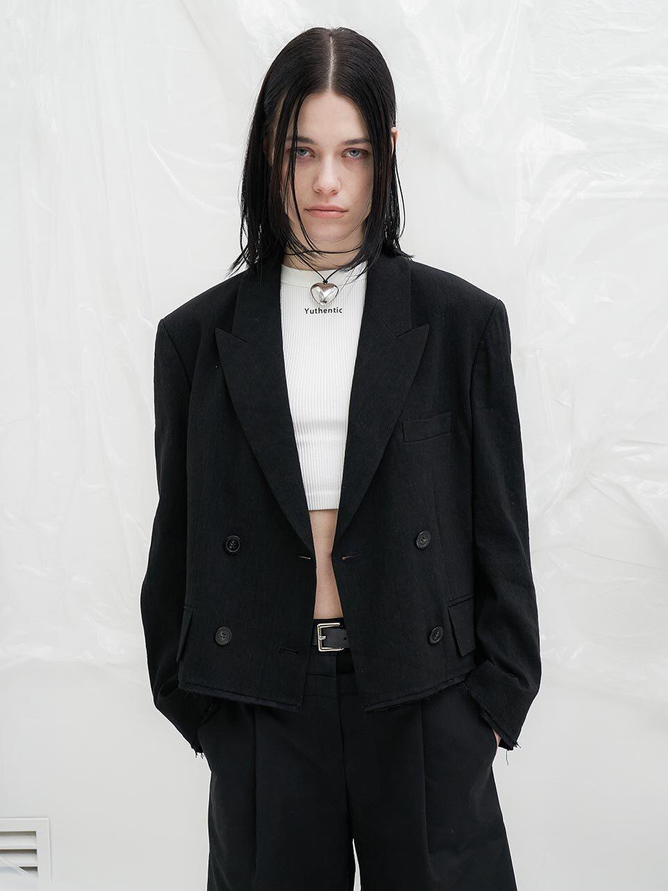YUTHENTIC Two Button Double Linen Jacket_Black