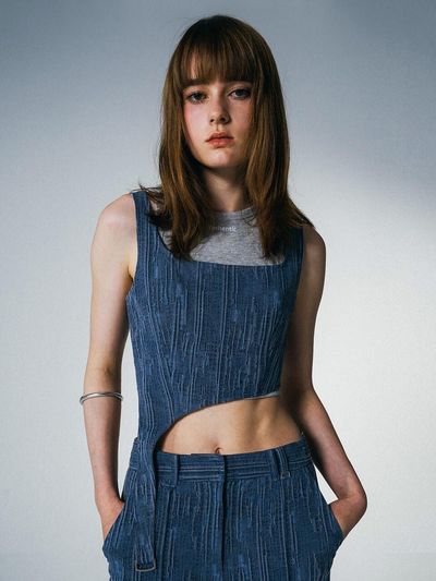 YUTHENTIC Yuthentic denim jacquard bustier blue