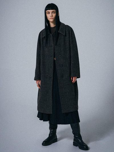 YUTHENTIC Yuthentic Herringbone Wool Mac Coat Melange Gray