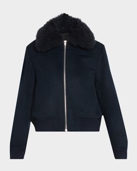 Yves Salomon Cashmere-Blend Bomber Jacket with Removable Shearling Collar