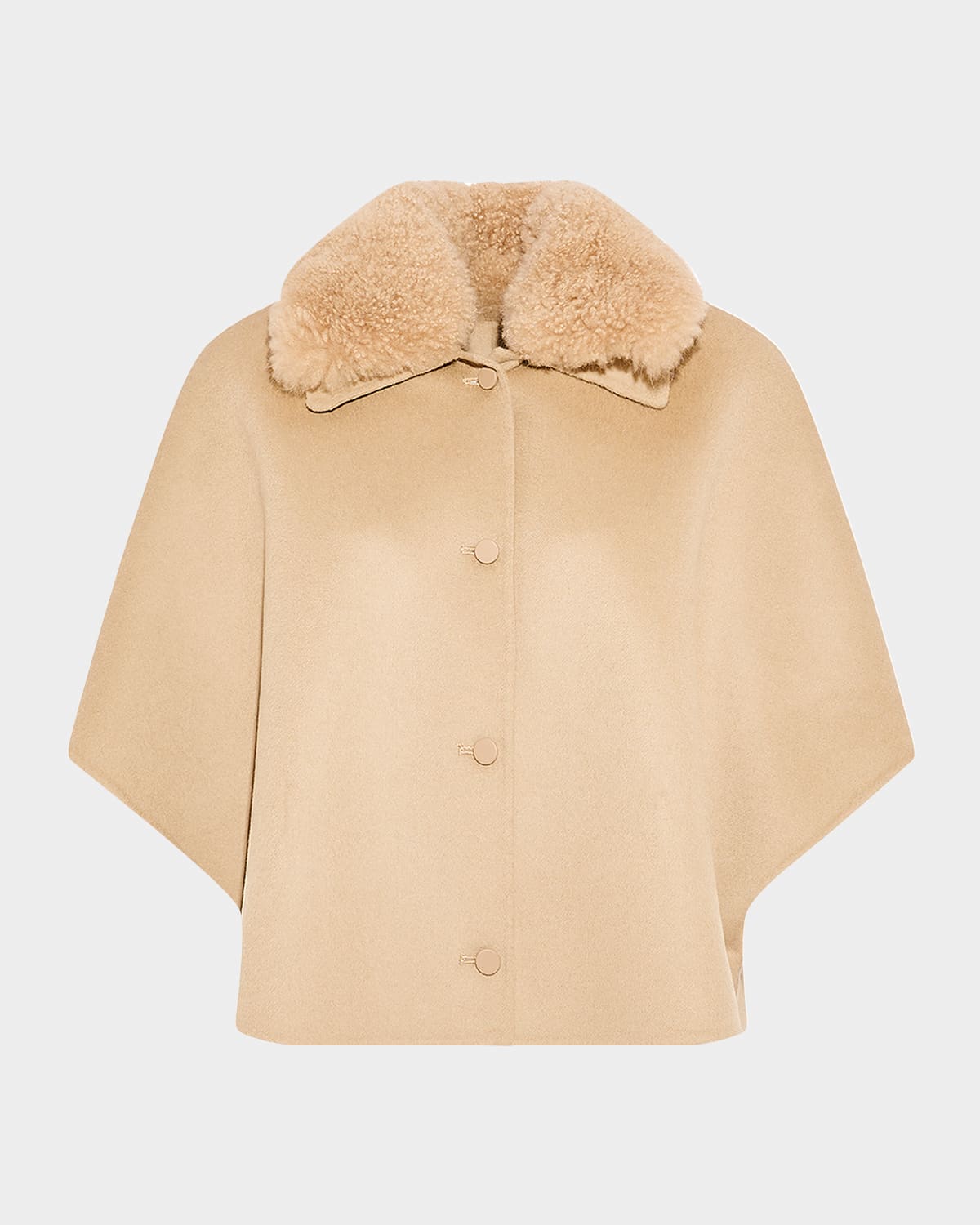 Yves Salomon Cashmere-Blend Cape with Removable Shearling Collar