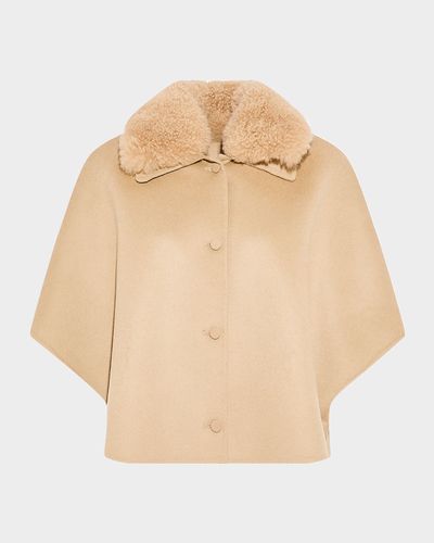 Yves Salomon Cashmere-Blend Cape with Removable Shearling Collar