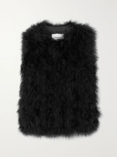 YVES SALOMON Feather-embellished silk-satin vest
