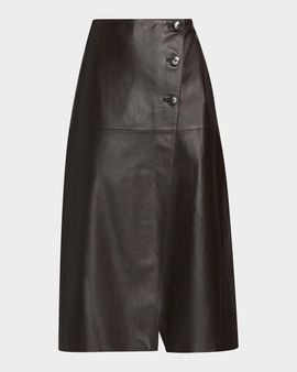 Yves Salomon Leather A-Line Midi Skirt