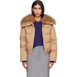 Yves Salomon Yves Salomon Beige Waterproof Technical Lambswool Trim Short Down Jacket