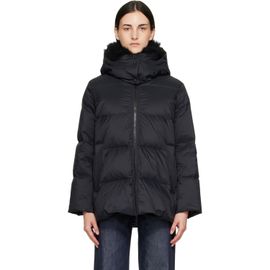 Yves Salomon Yves Salomon Black Waterproof Technical Lambswool Trim A-Line Down Jacket