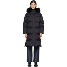 Yves Salomon Yves Salomon Black Waterproof Technical Lambswool Trim Long Down Jacket