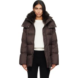 Yves Salomon Yves Salomon Brown Waterproof Technical Lambswool Trim A-Line Down Jacket