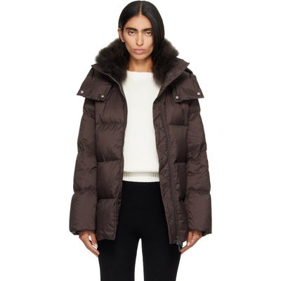 Yves Salomon Yves Salomon Brown Waterproof Technical Lambswool Trim A-Line Down Jacket