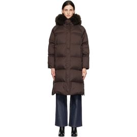 Yves Salomon Yves Salomon Brown Waterproof Technical Lambswool Trim Long Down Jacket