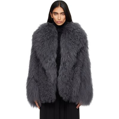 Yves Salomon Yves Salomon Gray Oversized Shearling Coat