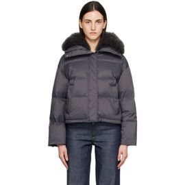 Yves Salomon Yves Salomon Gray Waterproof Technical Lambswool Trim Short Down Jacket