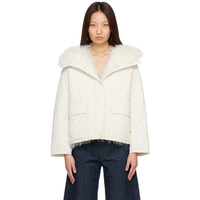 Yves Salomon Yves Salomon White Curly Lamb Short Ultra-Light Down Jacket