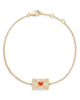 Yvonne Leon Yvonne Leon 18K Yellow Gold Bracelet Ma Declaration Gray Diamond & Red Heart Envelope Charm Link Bracelet