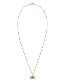 Yvonne Leon Yvonne Leon 18K Yellow Gold Necklace Ma Declaration Gray Diamond & Red Heart Envelope Pendant Necklace, 16.53
