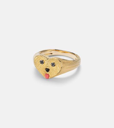 Yvonne Leon Yvonne LÃ©on Coeur Toutou Mini 9kt gold pinky ring with gemstones