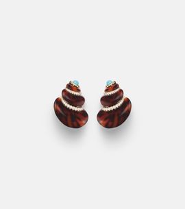 Yvonne Leon Yvonne LÃ©on Coquillage 9kt gold earrings with diamonds and turquoise