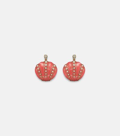 Yvonne Leon Yvonne LÃ©on Coquillage Corail 9kt gold earrings with diamonds and coral