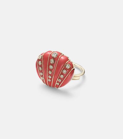 Yvonne Leon Yvonne LÃ©on Coquillage Corail 9kt ring with diamonds and coral