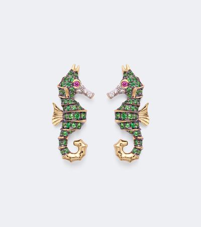 Yvonne Leon Yvonne LÃ©on Hippocampe 18kt gold earrings with gemstones
