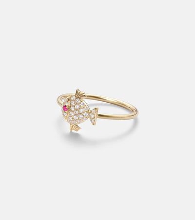 Yvonne Leon Yvonne LÃ©on Petit Poisson 18kt gold ring with diamonds and rubies
