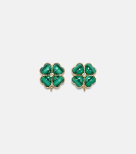 Yvonne Leon Yvonne LÃ©on Puces DÃ´me TrÃ¨fle 9kt gold earrings with malachite and diamonds