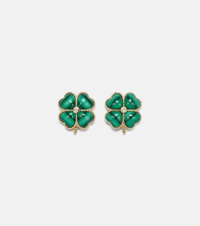 Yvonne Leon Yvonne LÃ©on Puces DÃ´me TrÃ¨fle 9kt gold earrings with malachite and diamonds