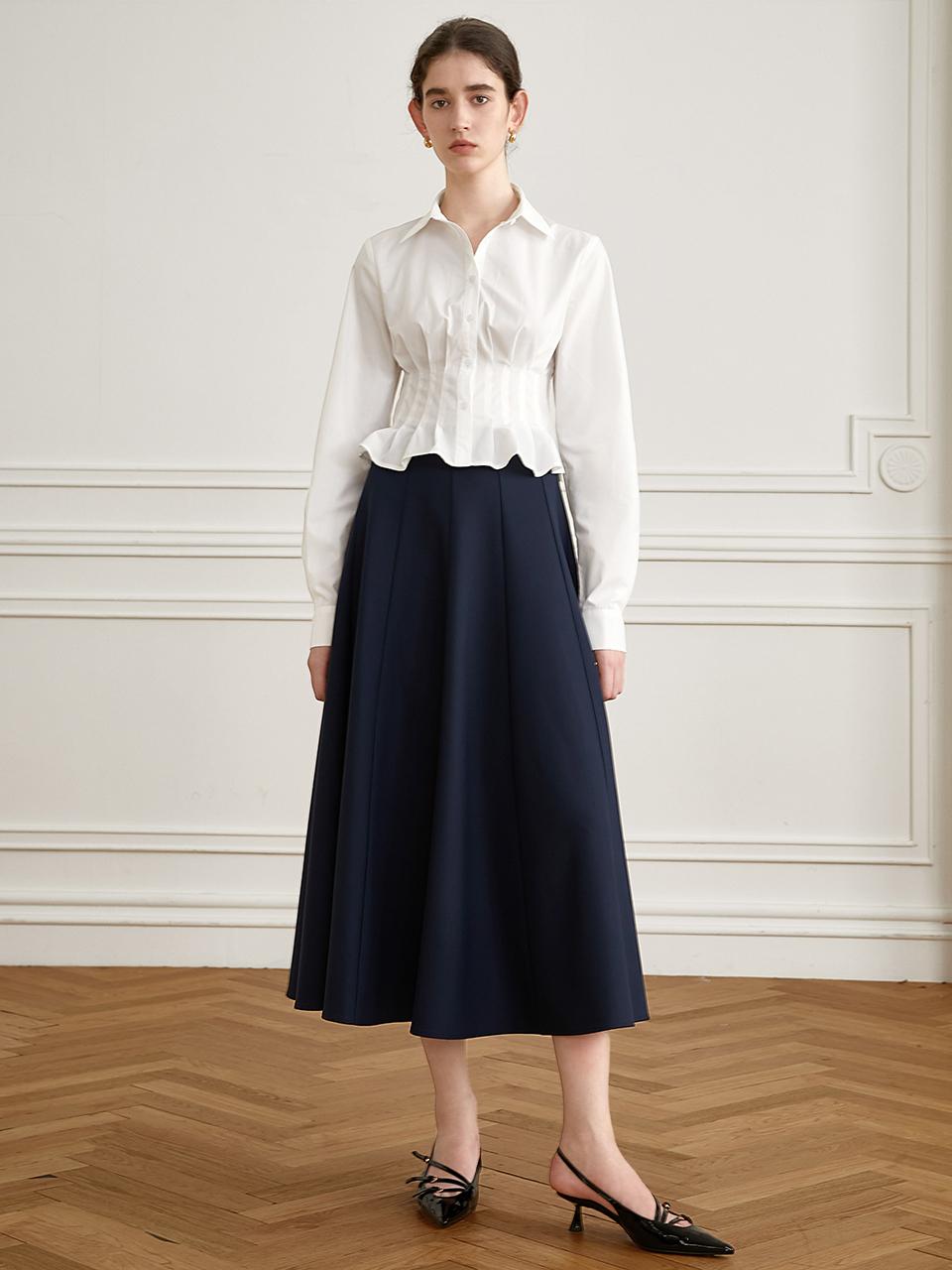 yyiam A-line Navy Long Skirt