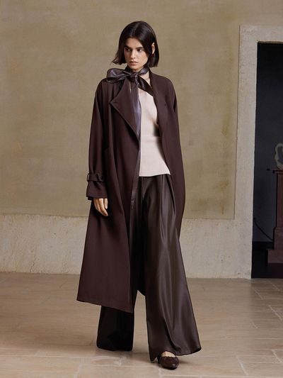 yyiam Belted Renaissance-inspired Trench Coat [Brown]