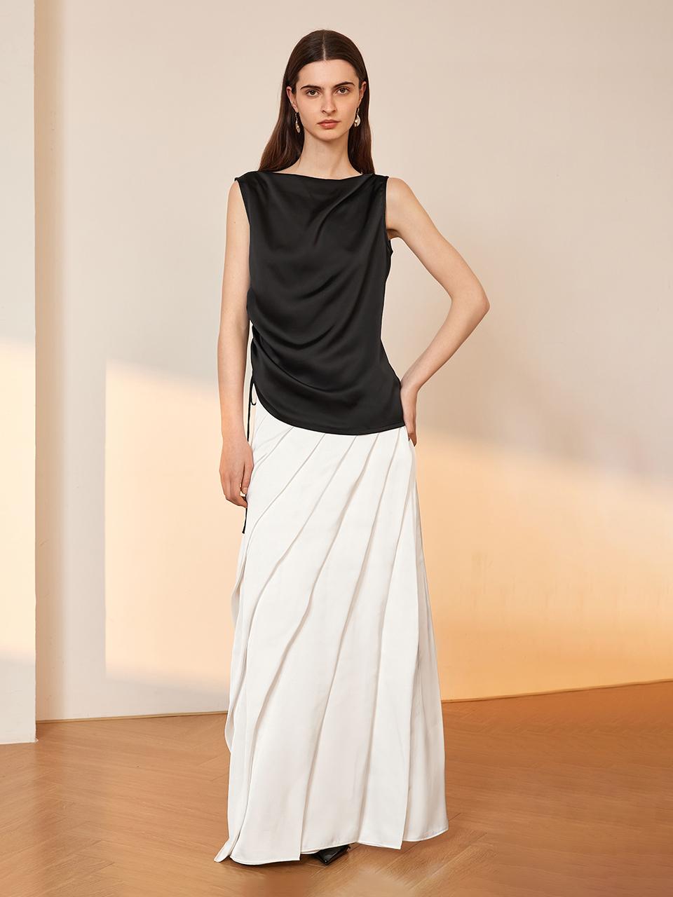 yyiam Diagonal Pleated A Line Skirt
