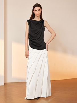 yyiam Diagonal Pleated A Line Skirt