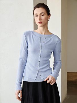 yyiam Fake Two-Piece Slim Knit Top [Blue, Gray, Purple]