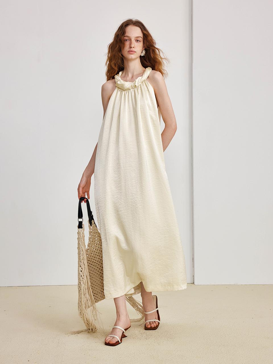 yyiam French Sleeveless Halterneck Maxi Dress
