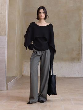 yyiam High Waist Wide-leg Long Pants [Gray]